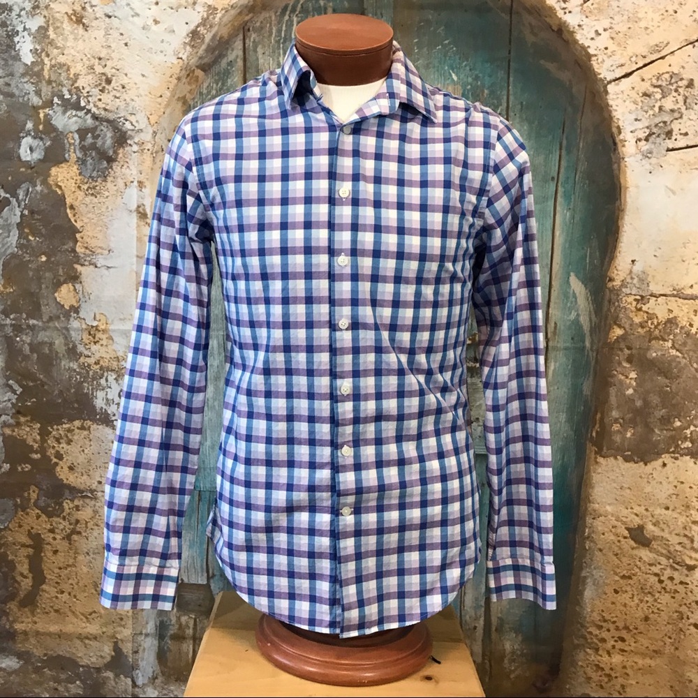 Express-Modern Fit Purple Gingham Dress Shirt